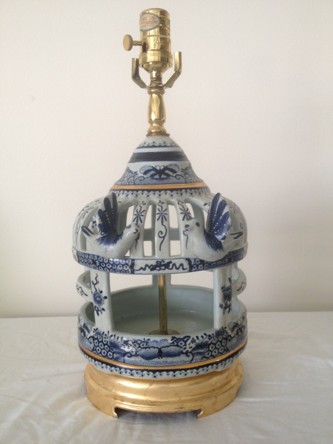 Blue and White Chinoiserie Birdcage Lamp