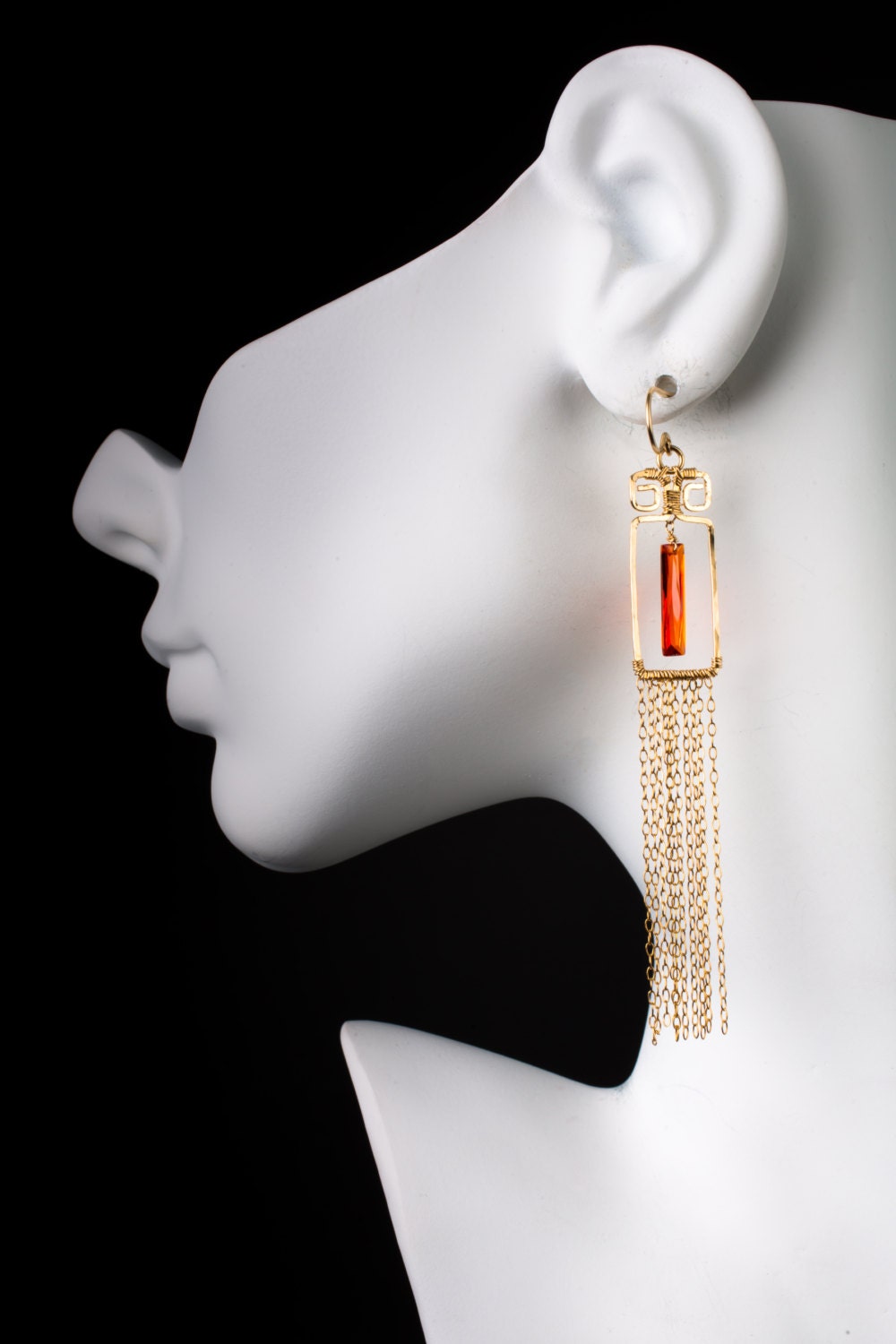Meixiu Earrings Spring 2013/// Chinese New Year Inspired Design, Poppy Red CZ with 14K Gold fill and Chain Fringe