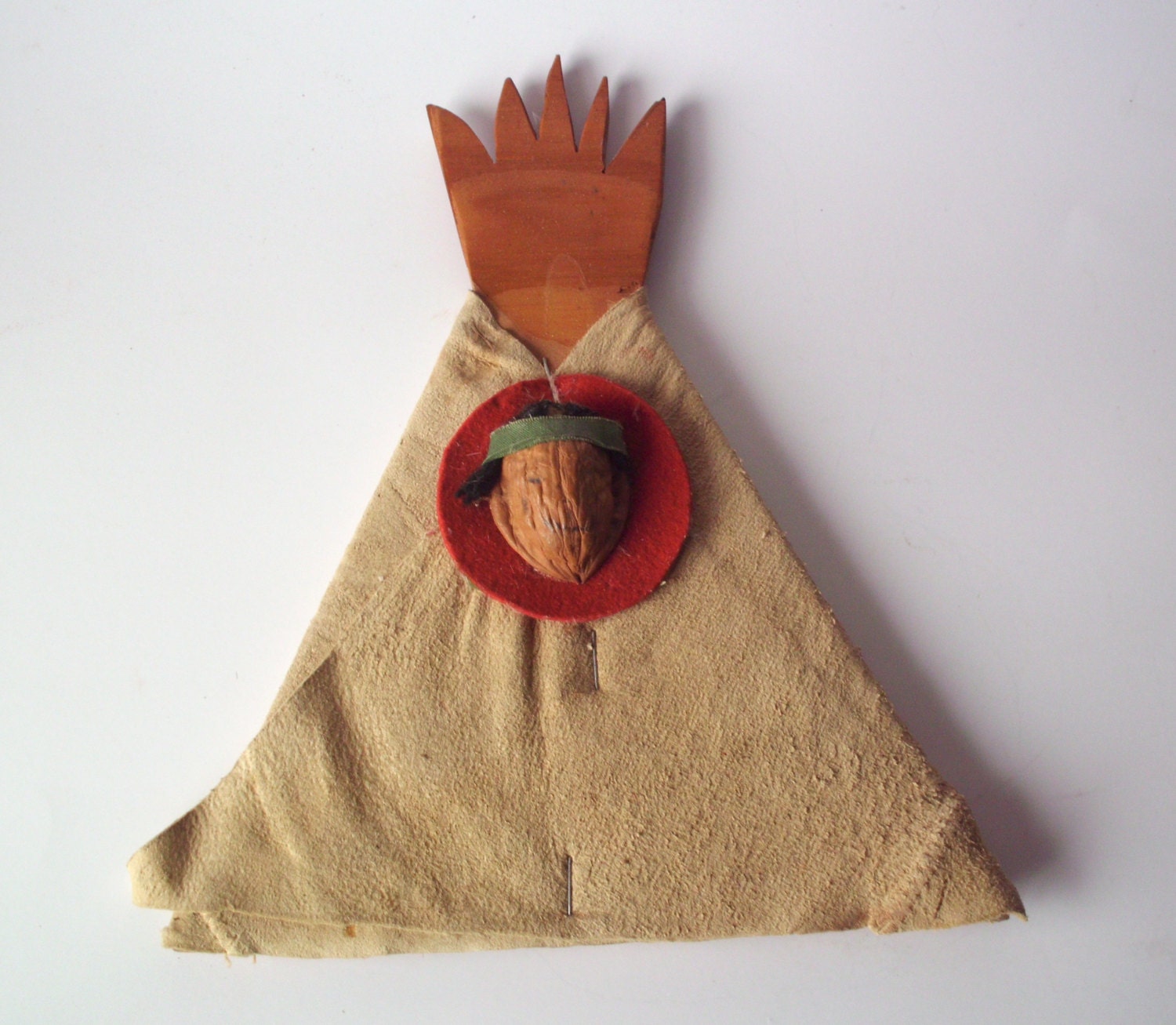 Vintage Craft, Leather Handmade Indian Teepee with Nut Shell Native American