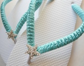 Beach wedding flip flops, bridal flip flops, Tiffany Blue flip flops starfish, wedding shoes, bridesmaids flip flops ADRIANA'S WRAPPING