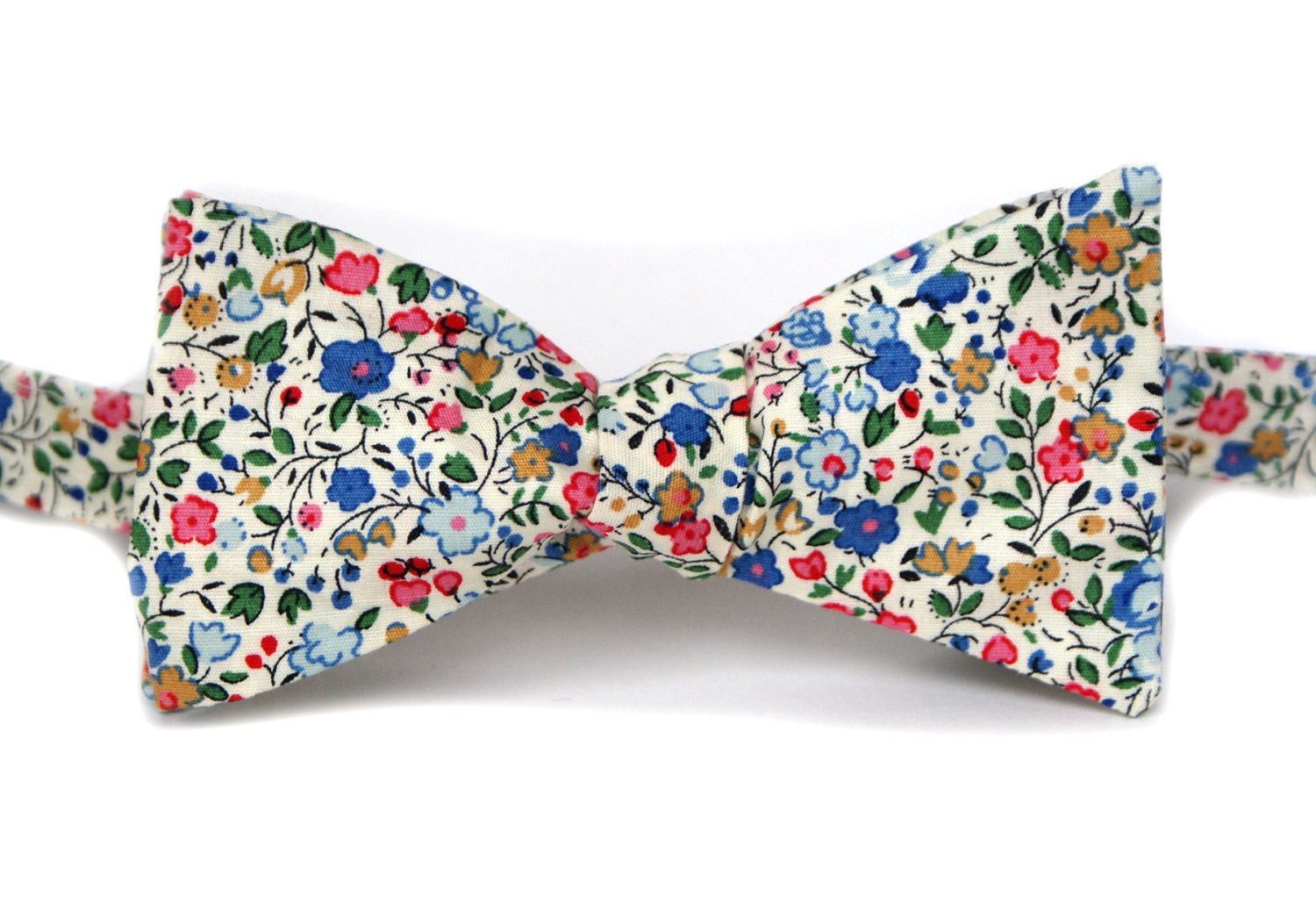 Blue & Pink Floral Cotton Silk Bow Tie