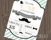 Mustache Birthday invitations DIY, mustache bash invitation, little Man invites