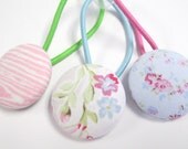 button hair elastics set of 3 fabric design in pink, blue and light green flowers