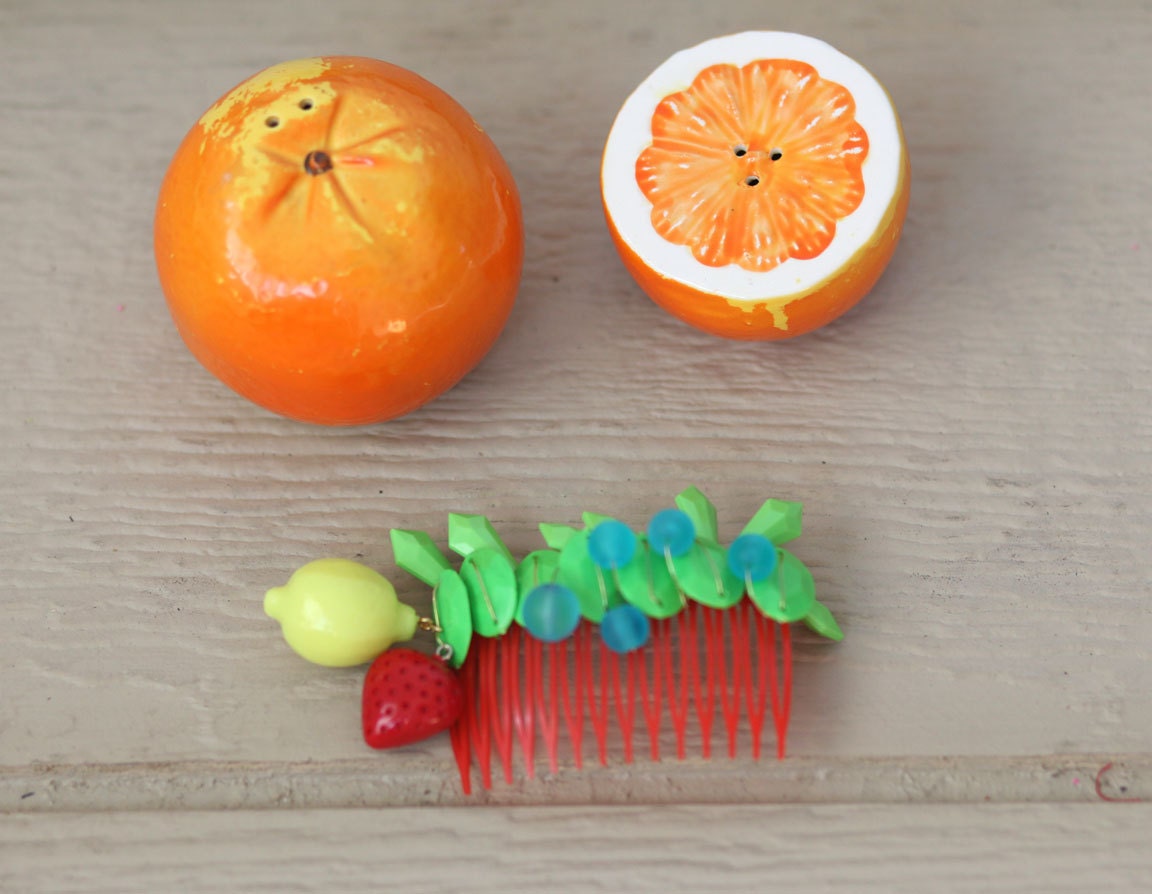 handmade vintage bead wire wrapped fruit hair accessory