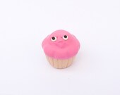 Pink Cupcake Figurine - Pink Cupcake Polymer Clay Sculpture- Pink Grumblecake Figurine