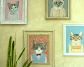 Framed Large Giclee of Cats In Clothes