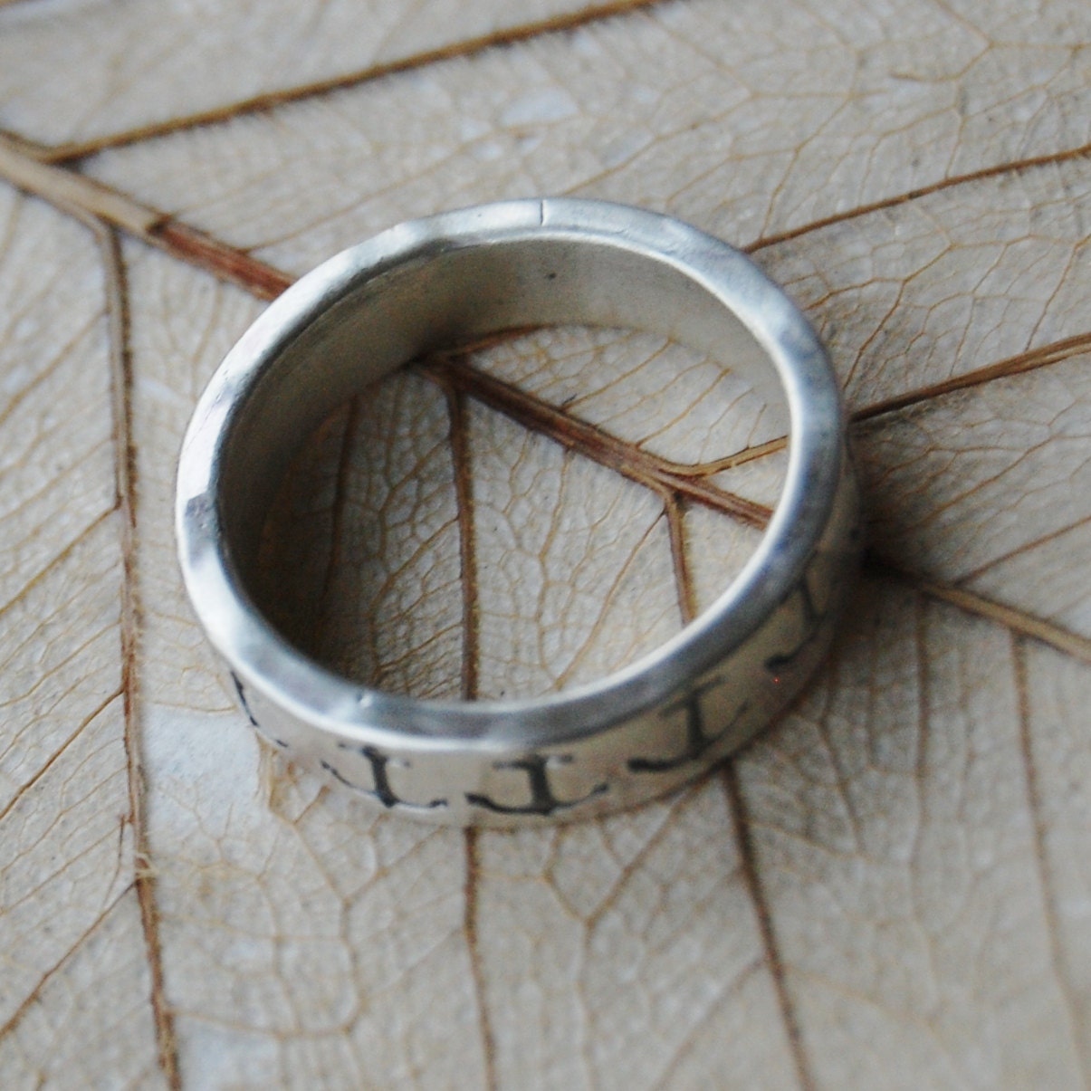 Anchor - Sterling Silver Ring Band  - 5mm - Hand Forged and Hand Stamped - Custom Size