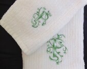 Machine Embroidered Scrollwork Ornate Monogram "P"  Kitchen Towel and Dishcloth Set, Deorative Machine Embroidery