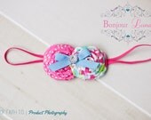 Fabric Rosette Headband - Baby Headband - Hot Pink - Lime Green - Neon Colors - Bow - Infant Headband - Baby Photo Prop