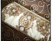 Bridal Satin Wedding Clutch in Ivory with Tiffany Blue Crystals (Choose any crystal color)