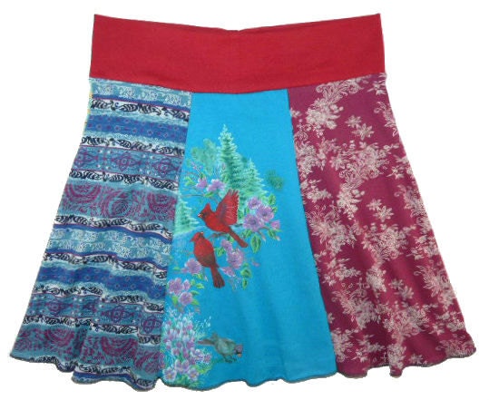 Bird Lover's Boho Chic Hippie Skirt  Women's Large XL 1X upcycled t-shirt clothing from Twinkle