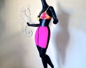 Vintage 80s Neoprene Skirt like Bodyglove Baywatch Babe SCUBA Diver NEON Pink and Black Swimsuit Style XS by Street Diver