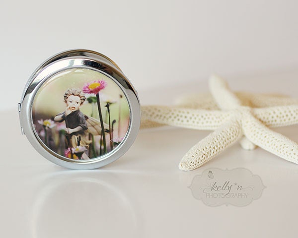 Photo Mirror Compact- "Faerie Call"- Fantasy Nature Faerie Photograph, 3" Double Sided Mirror- Engravable Gift Item