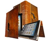Distressed English Walnut iPad Tome Case - Wood and Leather iPad Case