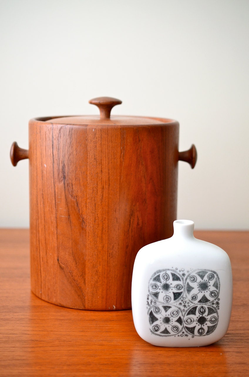 Tall Digsmed Teak Dansk Style Wooden Ice Bucket, Large, Made in Denmark, Midcentury Modern, Vintage