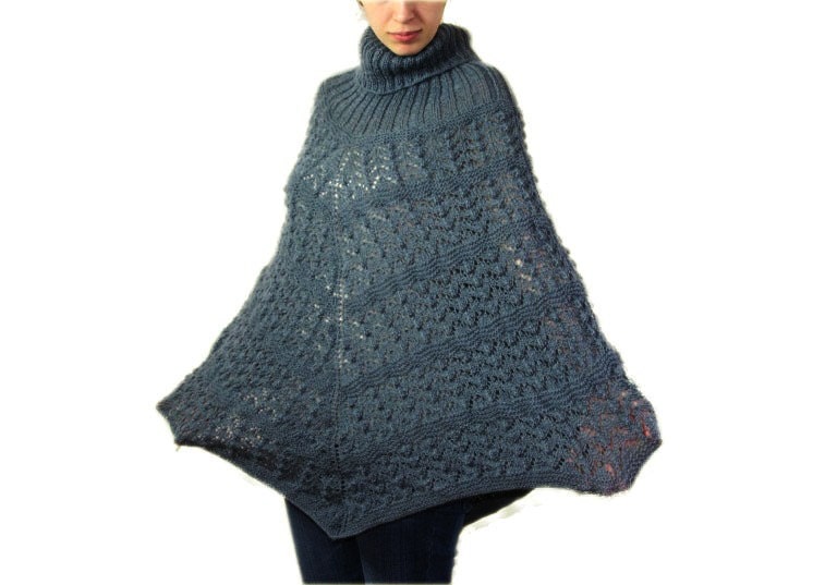 Grey Knit Poncho - Wrap - Mohair Cape- Women Teens Accessories - Spring Fall Winter Fashion