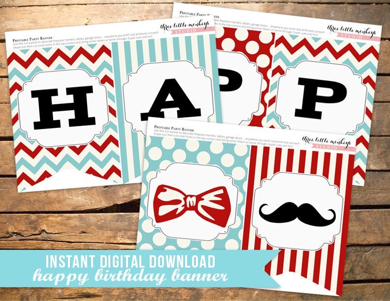 INSTANT DOWNLOAD Little Man Mustache Bow Tie Banner Il_170x135