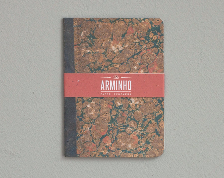 marbled notebook - brown olive green camel - vintage design - MAR60031G