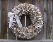 Burlap Wreath "Naturally Neutral" with White Bow / Hand Tied / 22 inch / Ready to be shipped