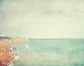 Beach Photo. Summer photo print. Sea ocean, vintage, seagul, bird photo 60s, modern art, , fine art, 8x10 pale, pastel colors, turquoise red