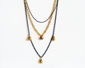 Black-Gold Chain Necklace with Dangle Copper Beads