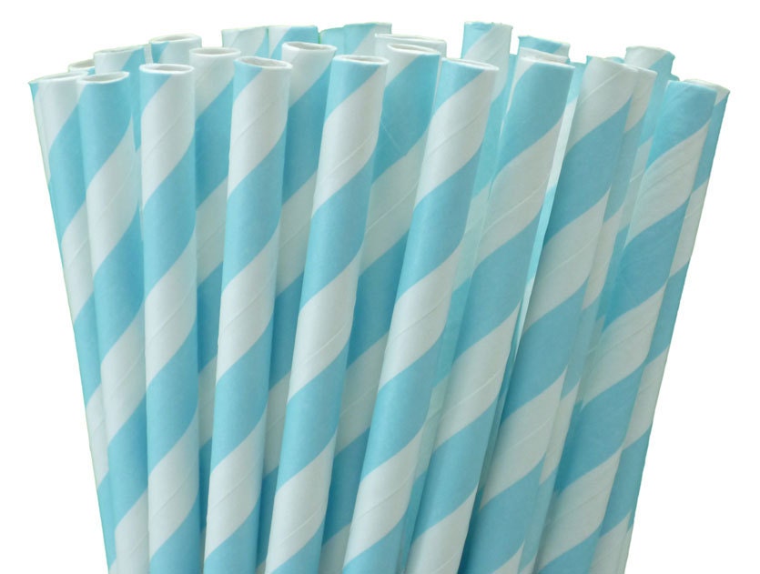 BABY BLUE Striped Paper Straws, Wedding, Baby Shower, Parties, 25ct Paper Drinking Straws