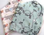 Set of 2 organic fleece and designer cotton burp cloths for baby.