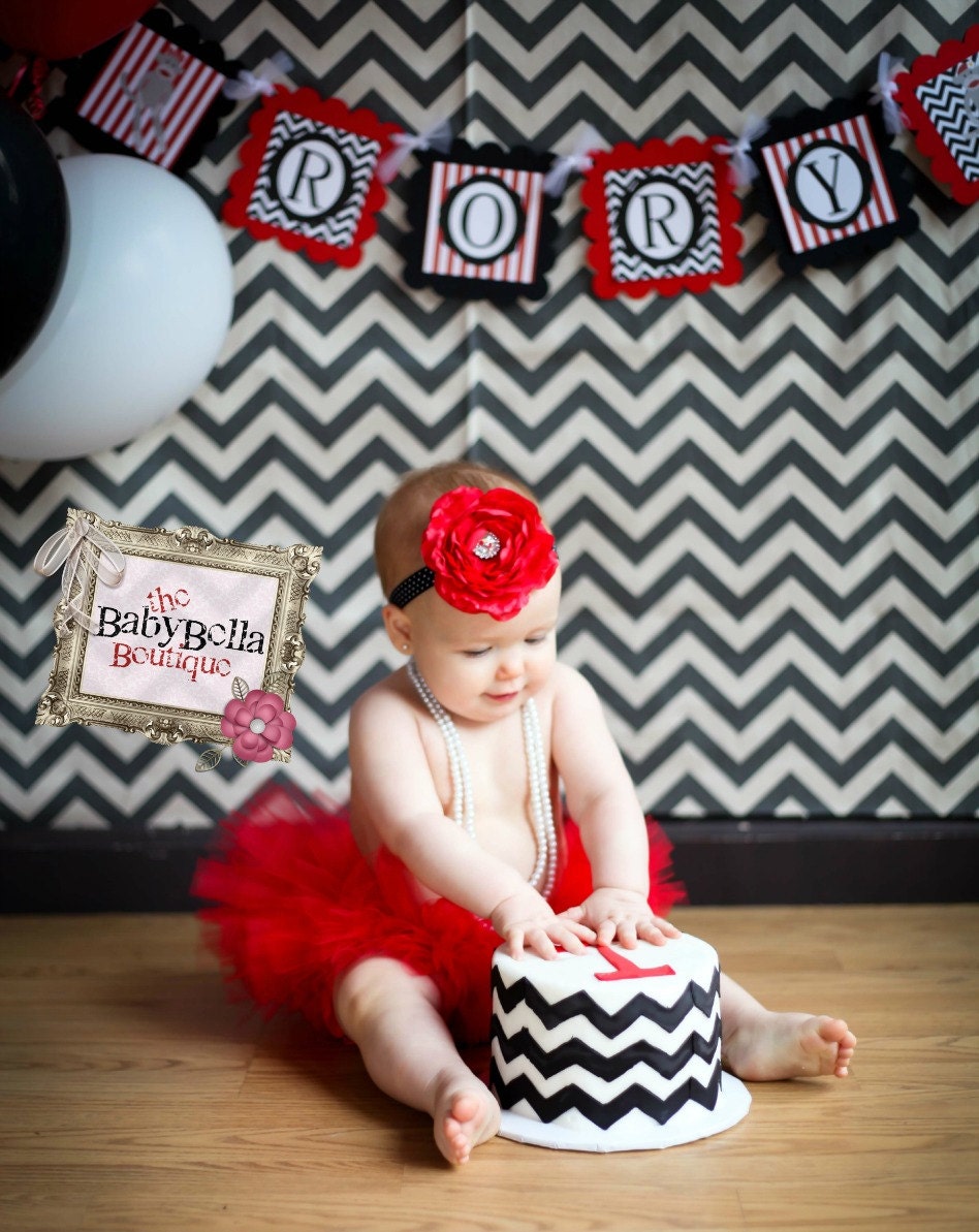 Baby girl polka dots elastic headband with red flower