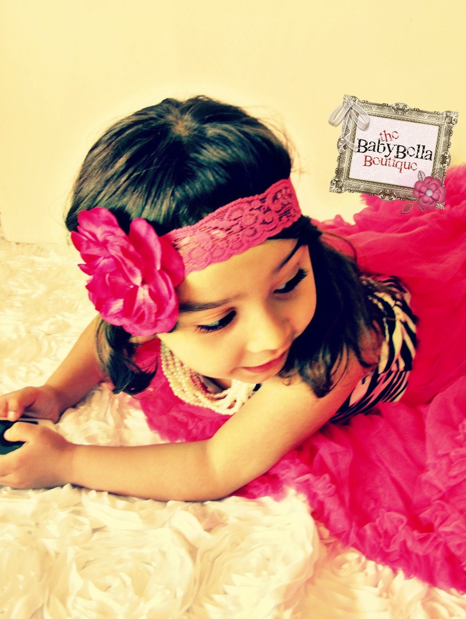 Hot pink flower lace headband,Baby Headbands..