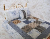 Peaceful Prairie II Miniature Quilt with 2 Matching Bed Pillows and Decorator Pillow - One Inch Scale