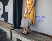 30% off Grey Leather Tote, grey tote bag, everyday bag