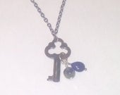 Vintage Skeleton Key Necklace, Siver Key Necklace, Rustic Necklace, Gemstone Necklace, Lapis, Sodalite