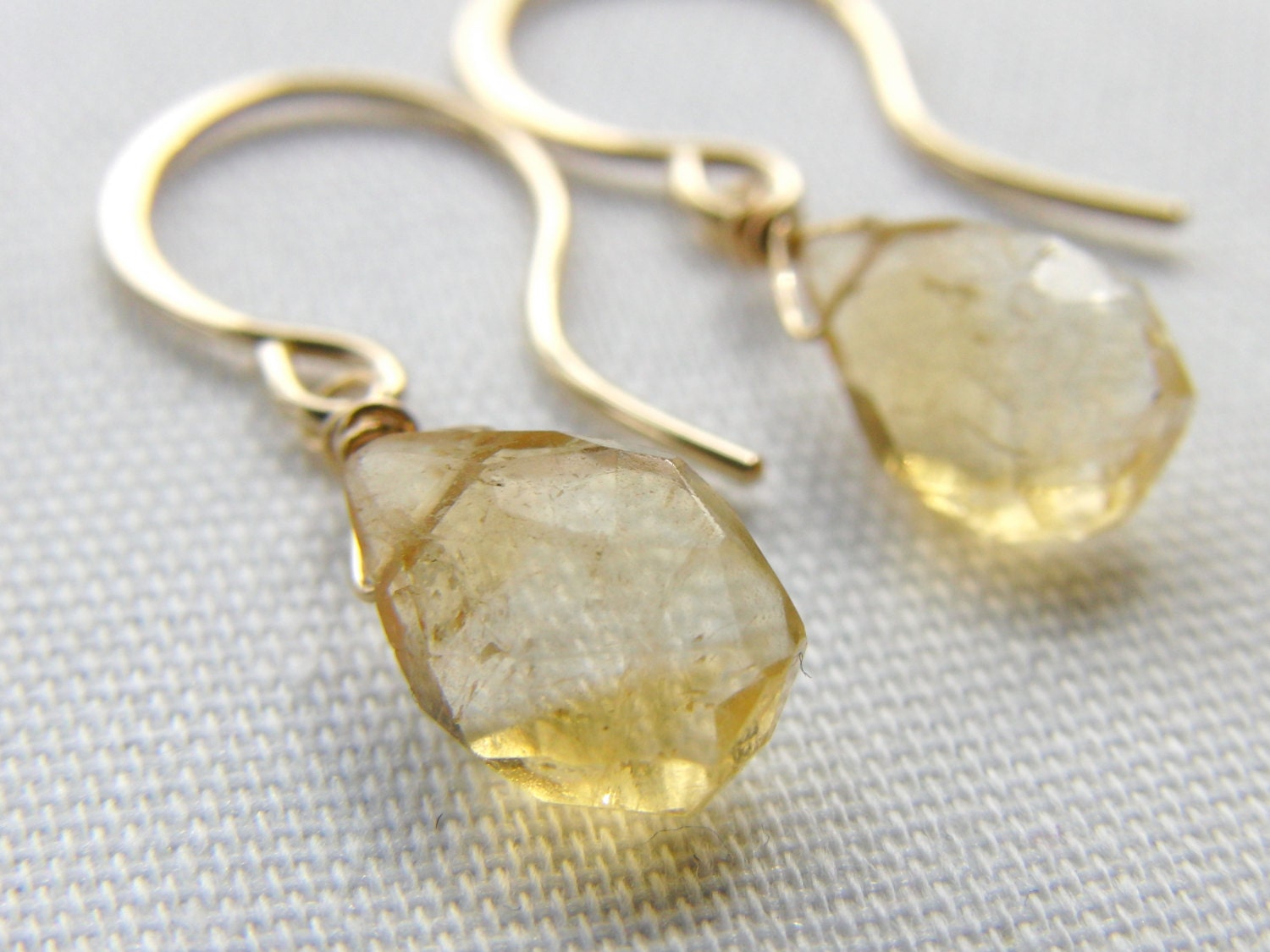 Citrine Earrings Gold Fill Wire Wrapped November Birthstone