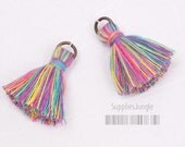 T002-CO-LR// Multi Light Rainbow, Cotton Tassel Pendant, 2pcs, 23mm