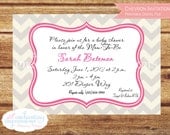 Chevron Grey Pink Shower/Birthday Invitation - Printable - Digital File Only