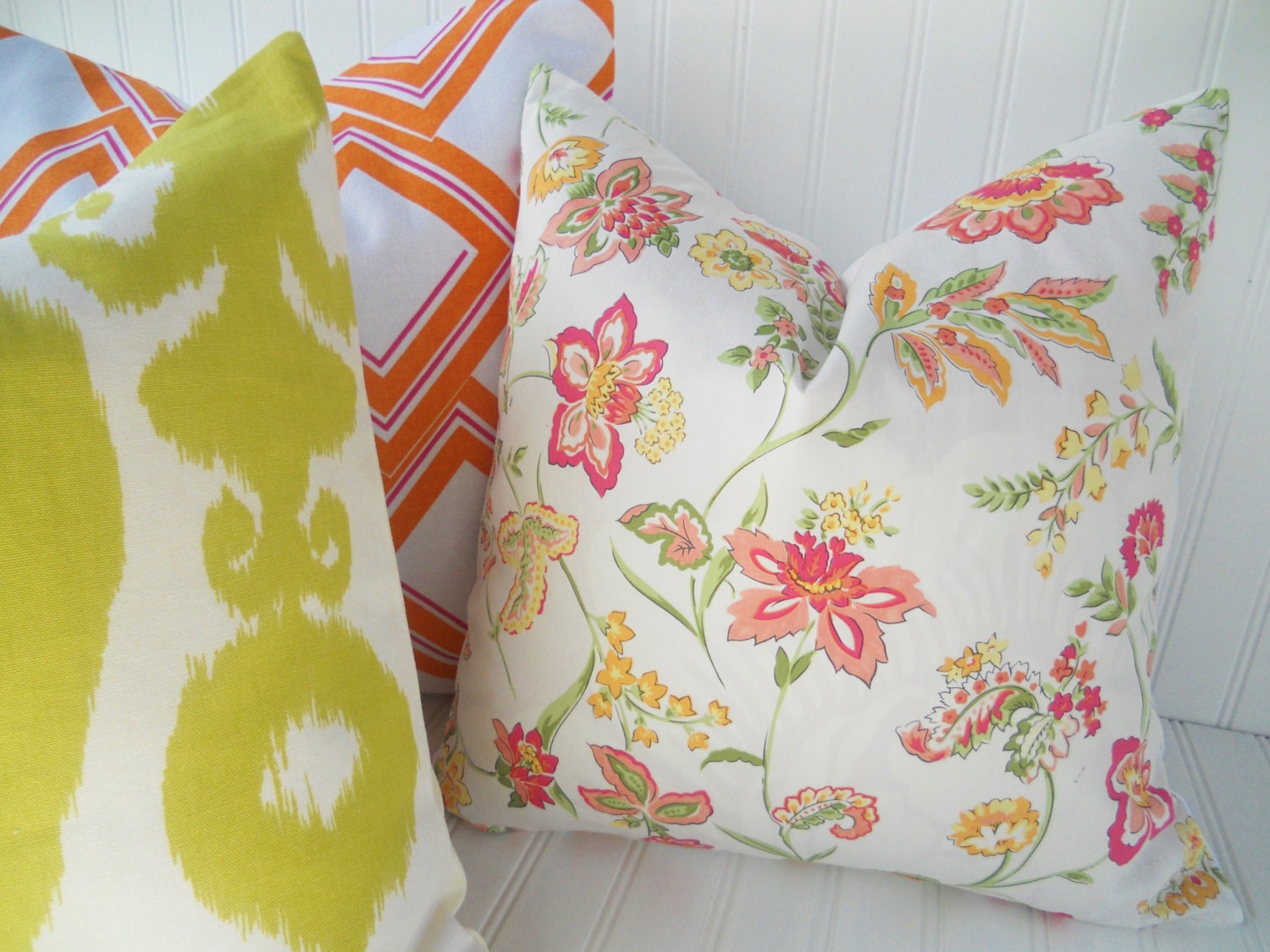 Pink and Orange Pillow - 18 x 18 inch Throw Pillow - Floral Botanical Decorative Pillow Cover