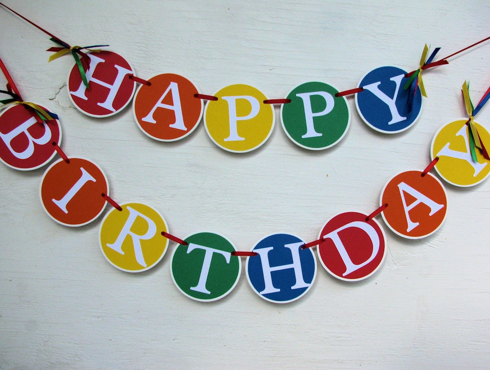 Rainbow Birthday Banner Primary Colors Photo Prop Kids Adult Happy Birthday