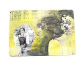 original ACEO painting  --  altered vintage photo, yellow, faded, nostalgic art card, urban art, lowbrow, graffiti