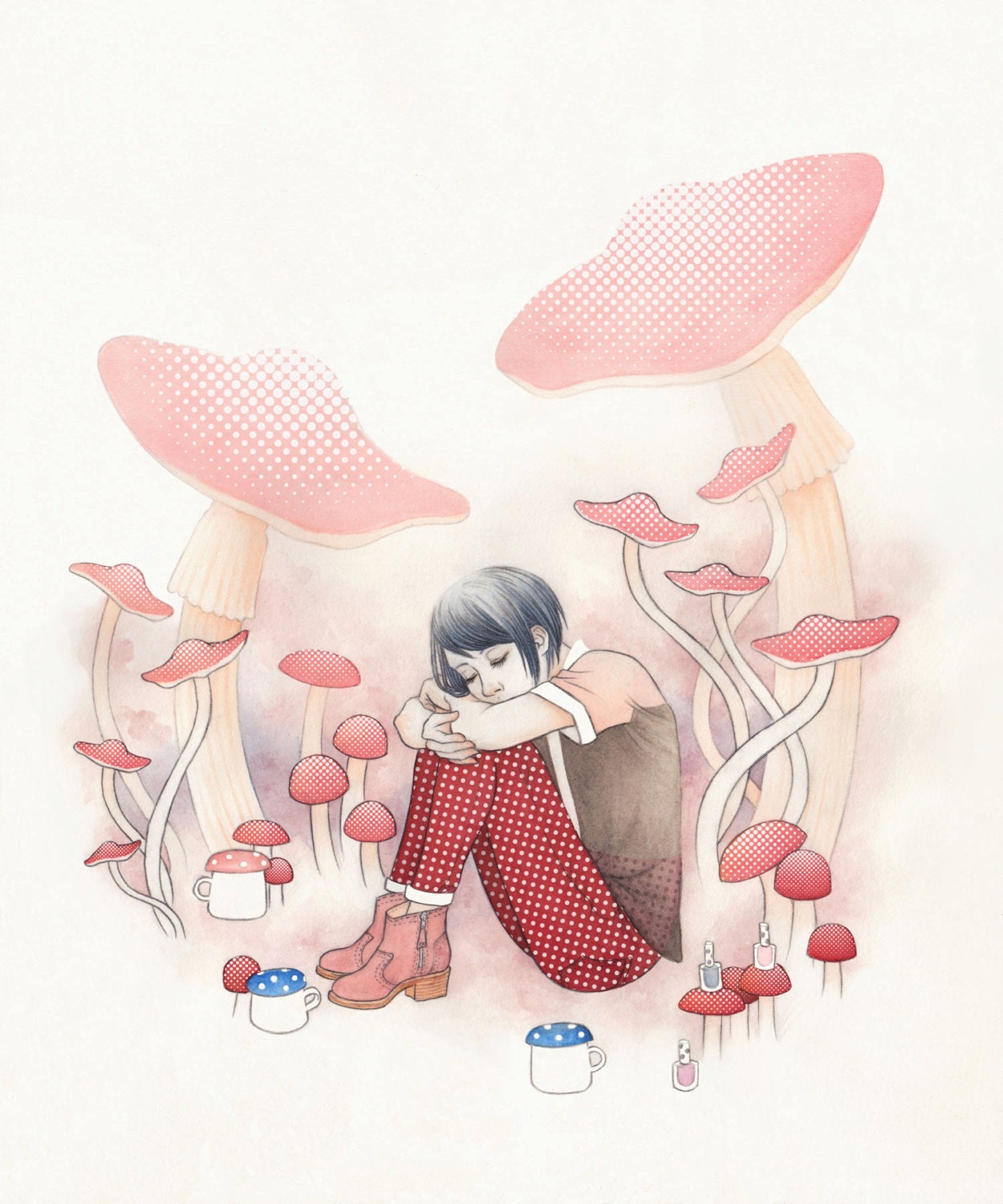 Spotted Mushroom and Polka Dot Forest 12 x 14" Giclee Print