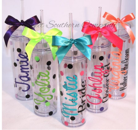 10 Personalized Bride and Bridesmaids Skinny Acrylic Tumblers