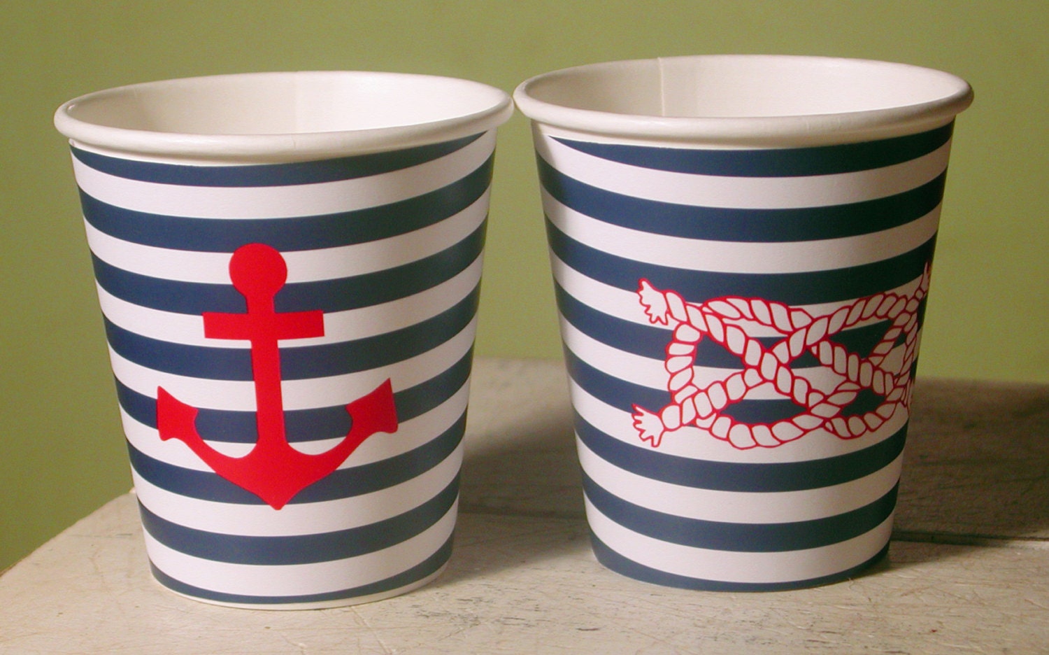 Nautical Anchor and Rope Hot/Cold Paper Party Cups - Set of 12
