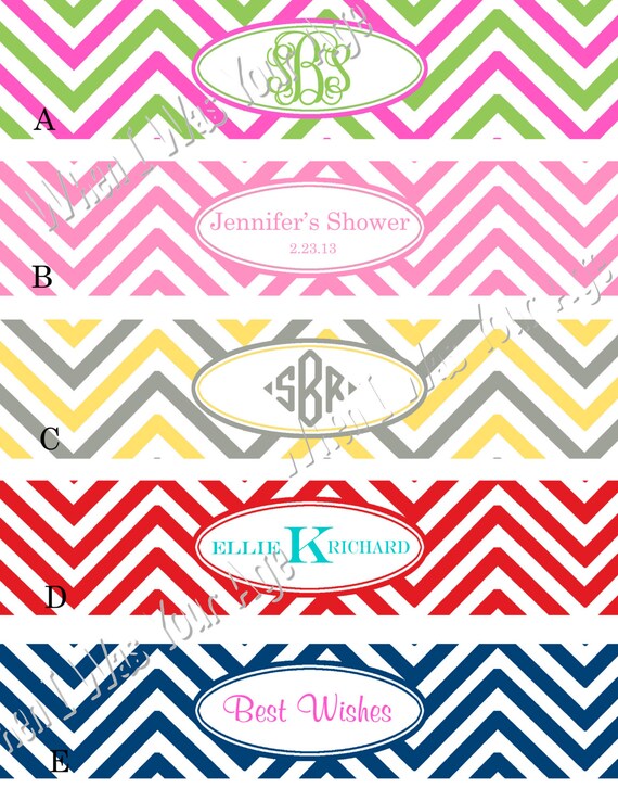 Personalized Printable Chevron Water Bottle Labels - Choose from 72 colors Il_570xn