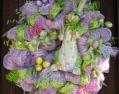 30" Deco Mesh EASTER BUNNY GARDENER Wreath