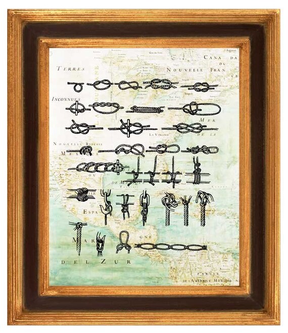 Nautical Marine Knots Print on antique map of East Coast America Nautical art prints, sailor decor Sea Map Art