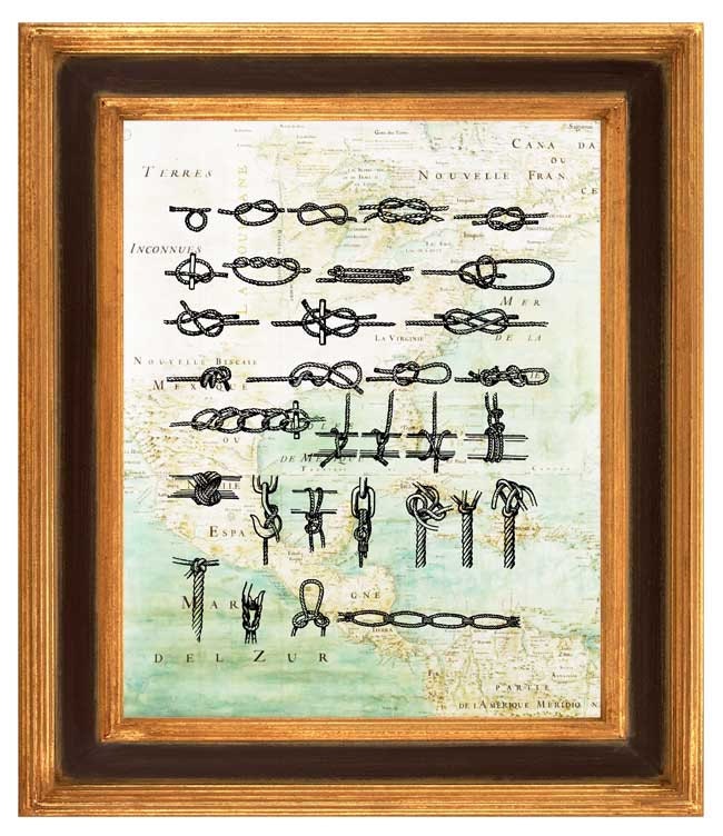 Nautical Marine Knots Print on antique map of East Coast America Nautical art prints, sailor decor Sea Map Art