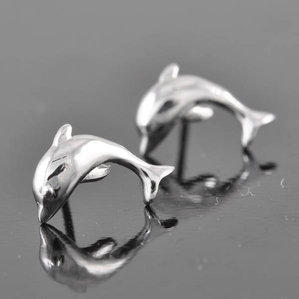 Dolphin earring, sterling silver earring, stud earrings, eco friendly recycled silver, bridesmaid gift, wedding gift