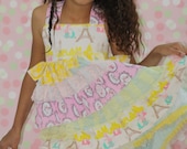 Paris eiffel tower and dog print shabby chic ruffled summer dress with bloomers for birthdays,photoprop and summer