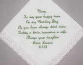 Woman's Personalized Wedding Bridal Handkerchief from the Bride to her Mother