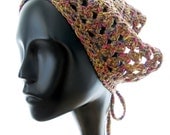 Handmade rayon-blend kerchief, women's crocheted hat, tweedy multicolor kerchief, spring through fall fashion, boho fashion
