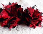 Silk and Lace Hair Flowers Black and Scarlet Red